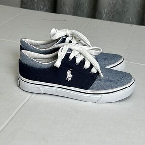 Polo Ralph Lauren Kids Low Top Two Tone Sneakers Size 1 Navy & Denim EUC